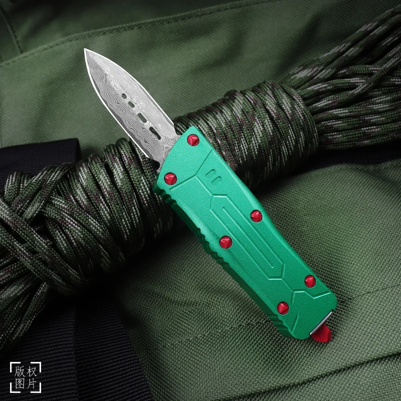 

VG-10 Damascus Blade Troodon M Mini Micro OTF Tech Knife Bounty Hunter Series CNC T6 Aluminum EDC Self Defense Pocket Knife