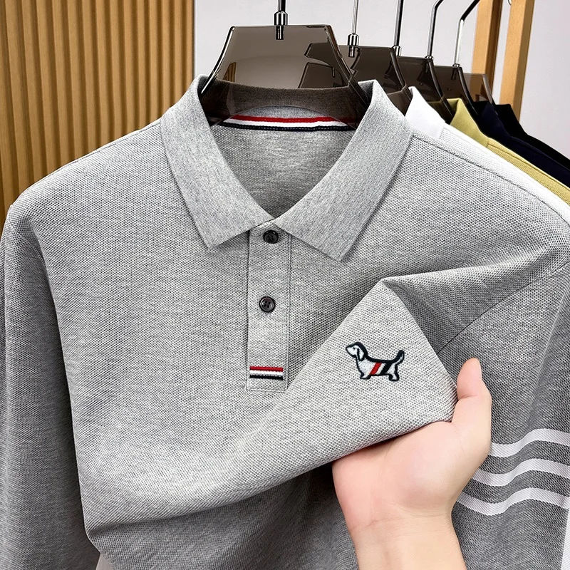 Bestseller 100% Baumwolle Herren Langarm-Poloshirt mit Kragen, Knöpfen und Hundestickerei, Neue Herbst-Winter-Oberteile, Freizeitkleidung für Männer – Detail 4