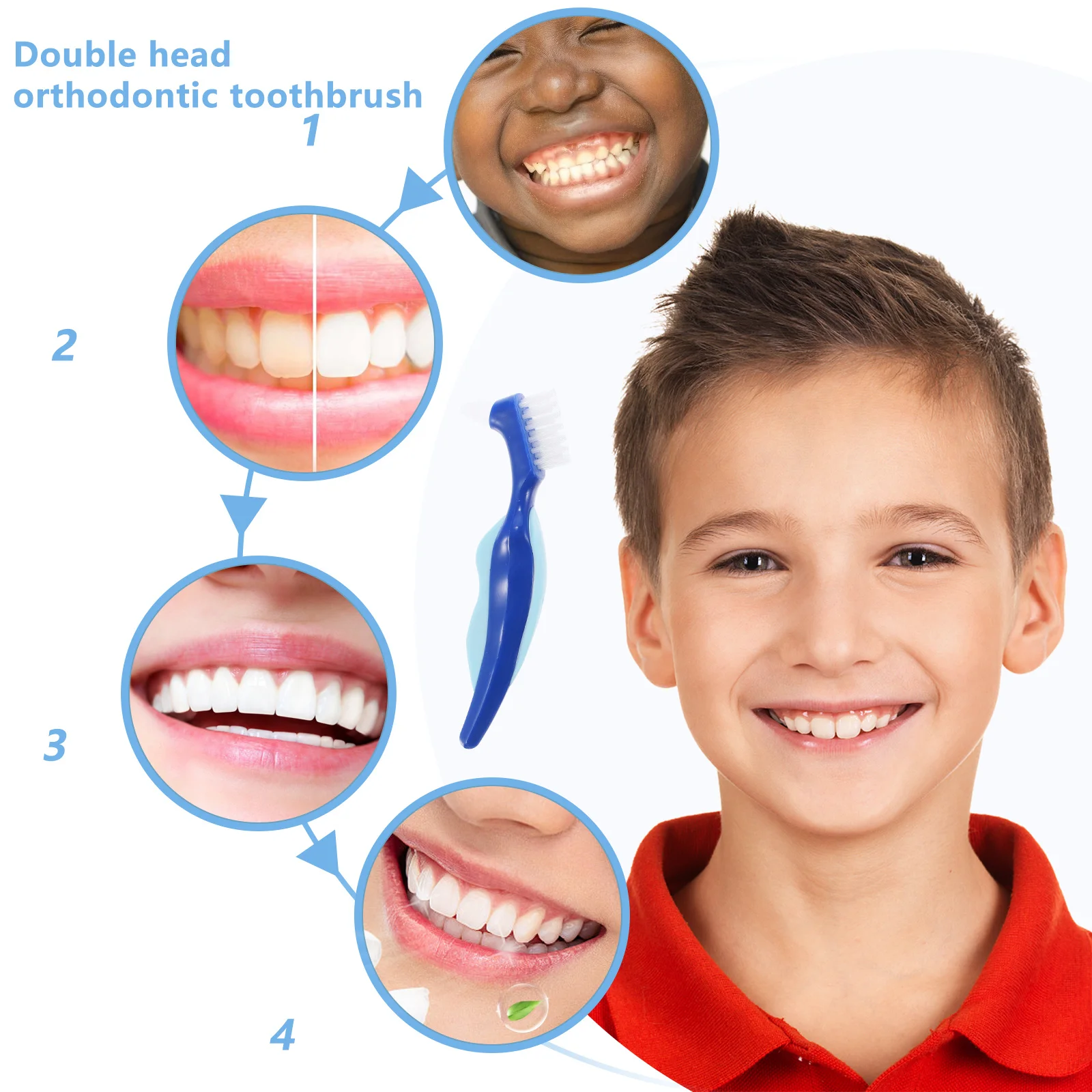 3 pezzi spazzolino ortodontico spazzolino per protesi detergente per denti finti doppia faccia lingua igiene orale setole di seta manico spesso