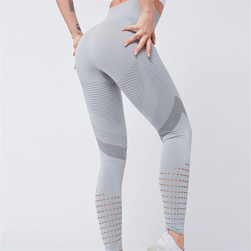 

SVEIC Seamless Yoga Leggings Sports Pants Hollow High Waist Elastic Push Up Fitness Jogging Breathable Gym Leggings Tights Women