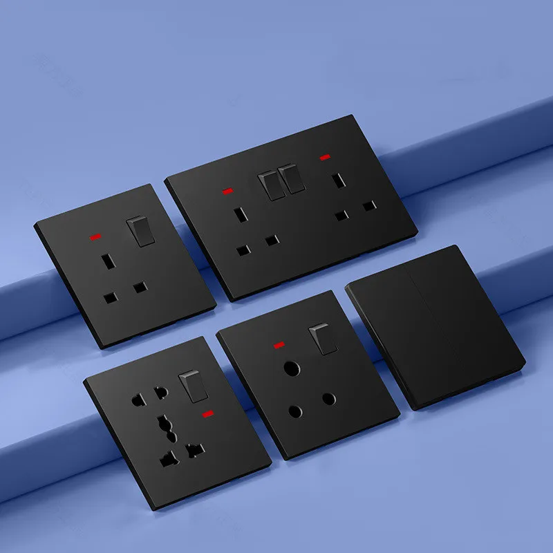 

Популярный в Великобритании 1/2/3/4-канальный 86*86 мм ультратонкий ПК черный плоский матовый безрамочный большой панельный переключатель настенный выключатель серии розеток