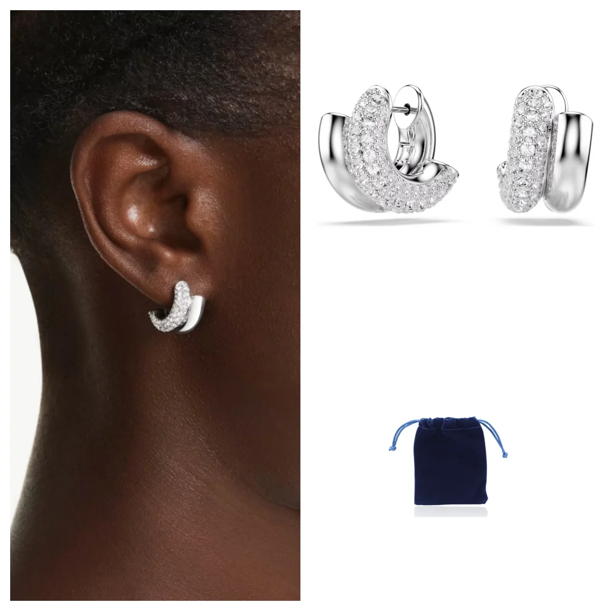 

Dextera hoop earrings Round cut, Mini, White, Rhodium plated