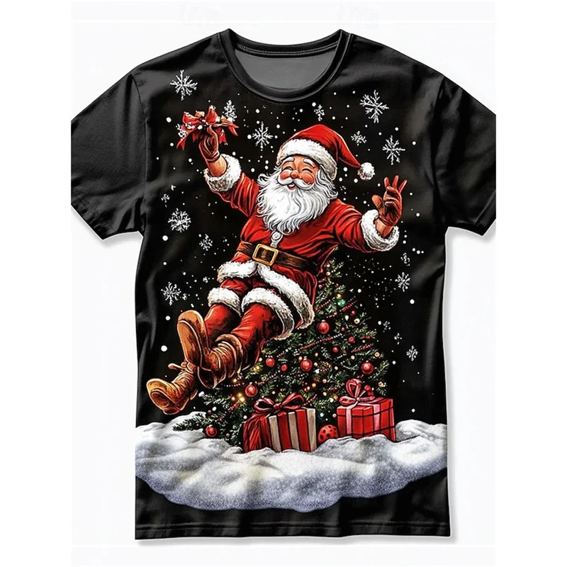

Футболка с 3D принтом «Счастливый Санта-Клаус» для мужчин, новогодние футболки с рождественским узором, летние свободные топы с круглым вырезом, футболки с короткими рукавами