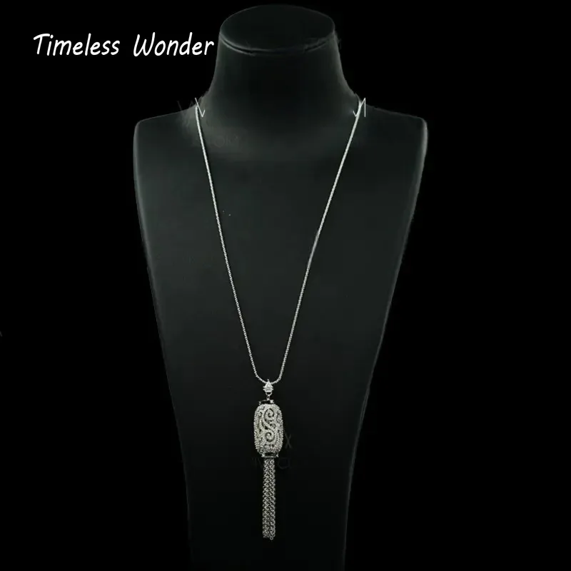 Timeless Wonder Fancy Zircon Geo Tassel Chains Necklace Women Designer Jewelry Luxury Rare Top Chinese Style Set Trendy 4526