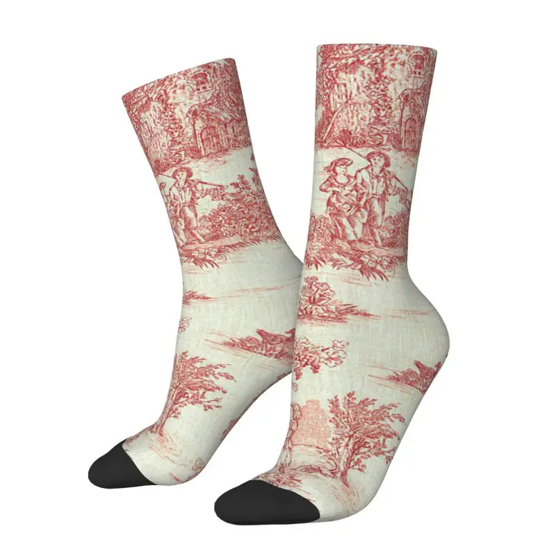 Cool Vintage Classic French Toile De Jouy Motif Pattern Socks Men Women Warm 3D Printing Sports Football Socks