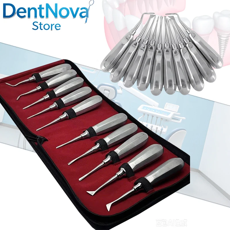 

Dental Elevator Kit Stainless Steel Root Tip Pliers Extraction Forceps Curved Hexagon Handle Professional Oral Tool