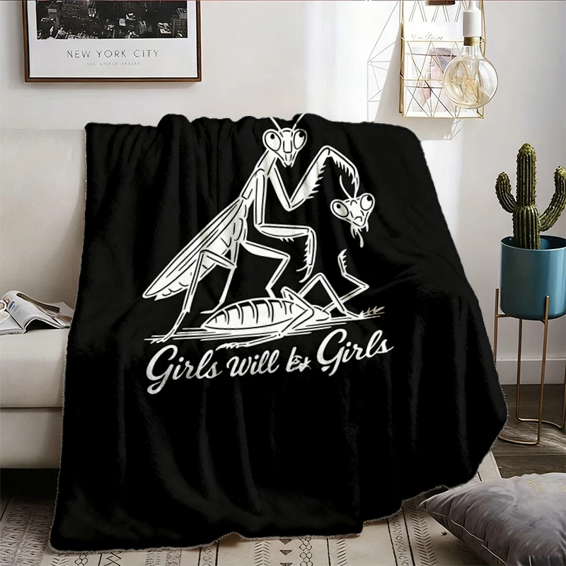 Will Be Graphic Flannel Blanket, Praying Mantis Print Flannel Throw