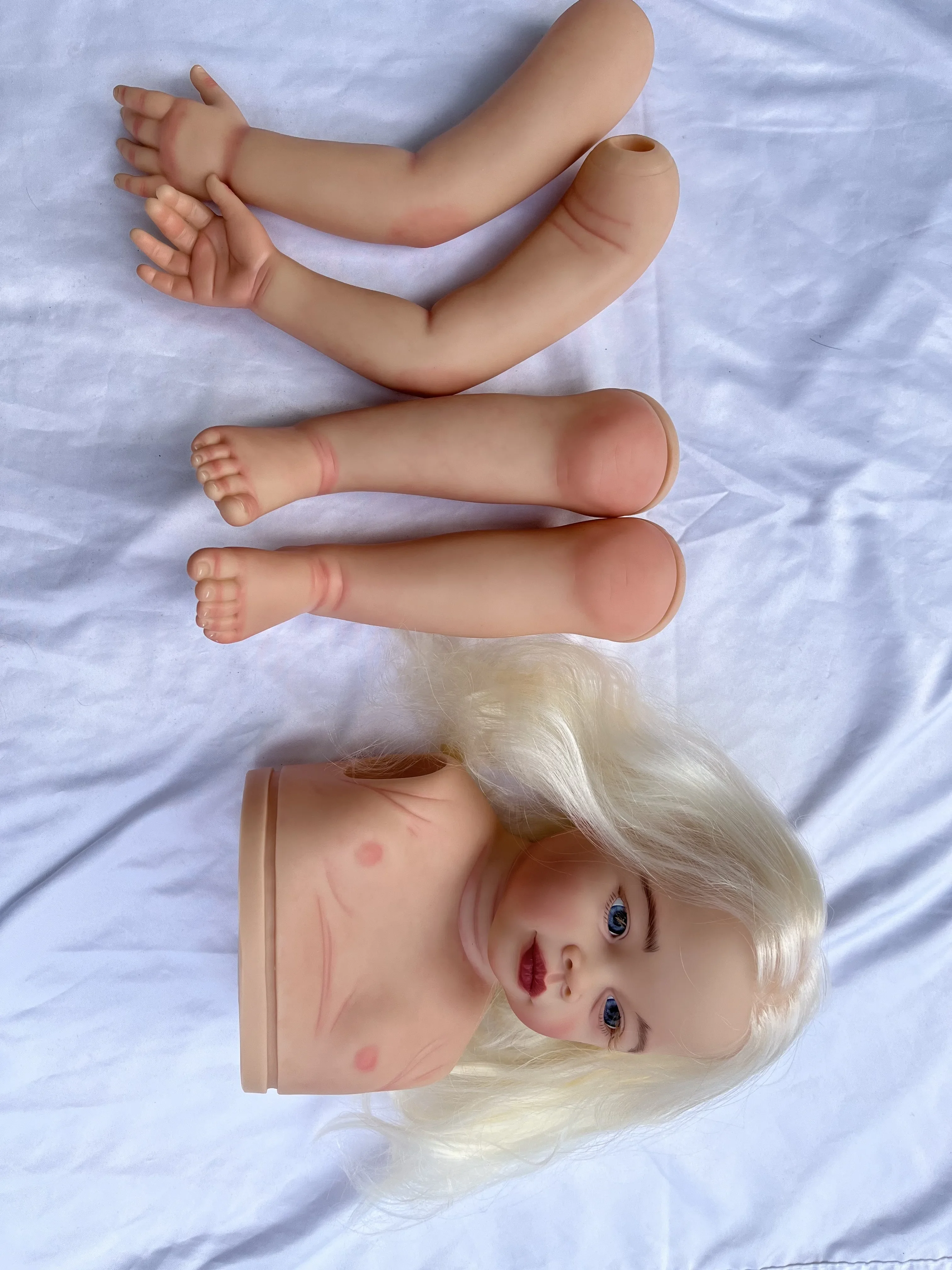 SINO-BB Maßgeschneiderte limitierte Versorgung 29 Zoll Reborn Baby Meili mit handgewurzeltem Haar, bemaltes Kit, DIY-Teil mit Stoffkörper