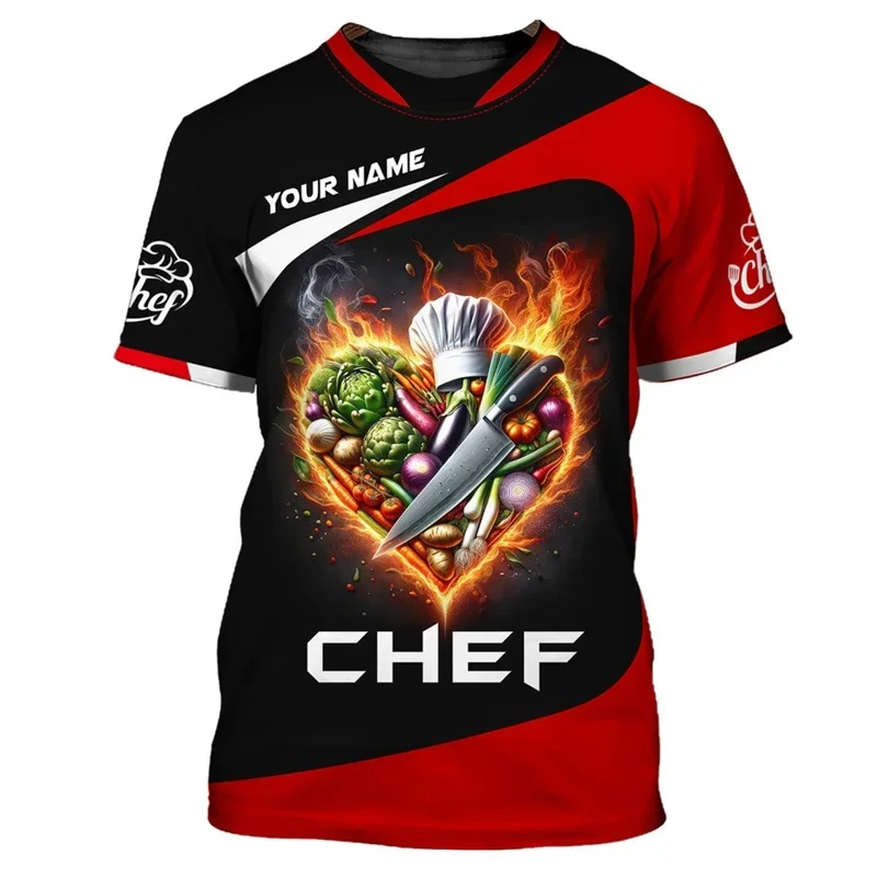 Customization Food Knife Chef Pattern T Shirt For Men Customized Name 3D Printed Short Sleeve Tops Summer Casual Round Neck Loos