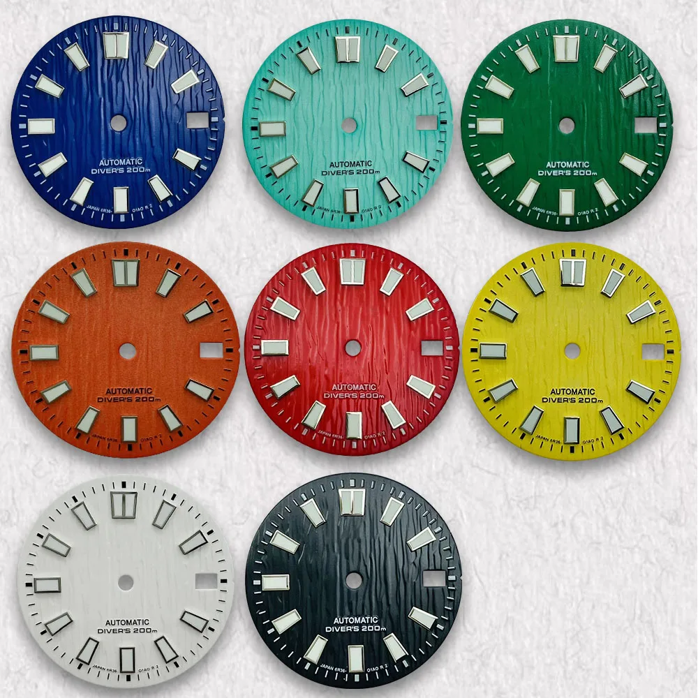 

High quality 28.5mm S logo bark dial suitable for NH35/NH36 Japanese movement C3 strong green luminous watch modification