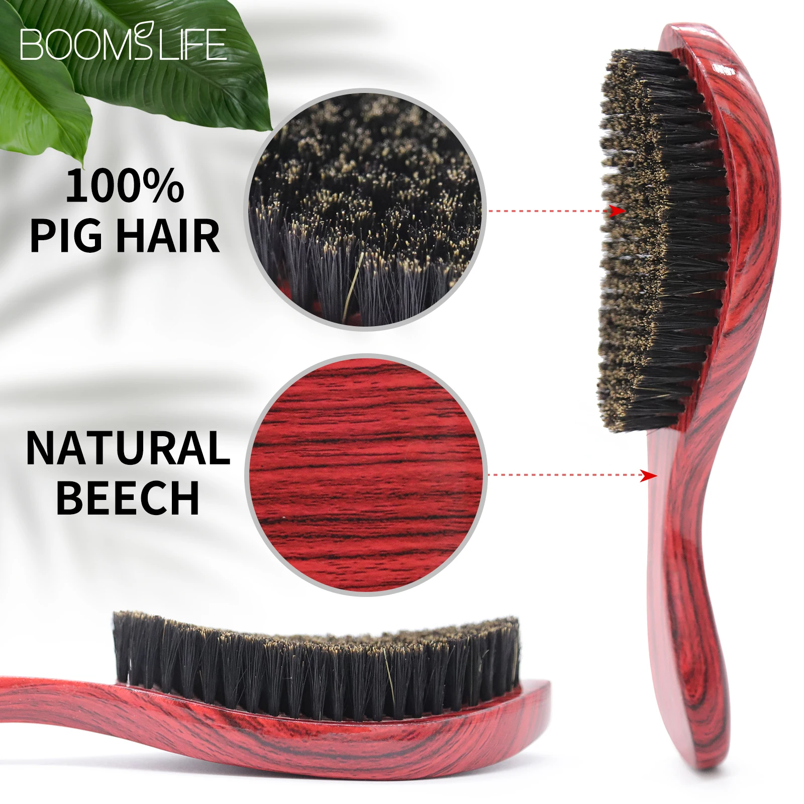 Cepillo Barba 360 Wave Brush For Men Beard Brush Medium Soft Boar bristle Wood Brush Beard Curve Palm Wave Brush Wood Beard Comb