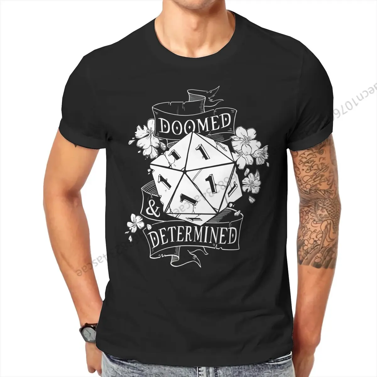 DND Doomed White Tshirt Graphic Men Tops Vintage Summer Cotton Clothing T Shirt