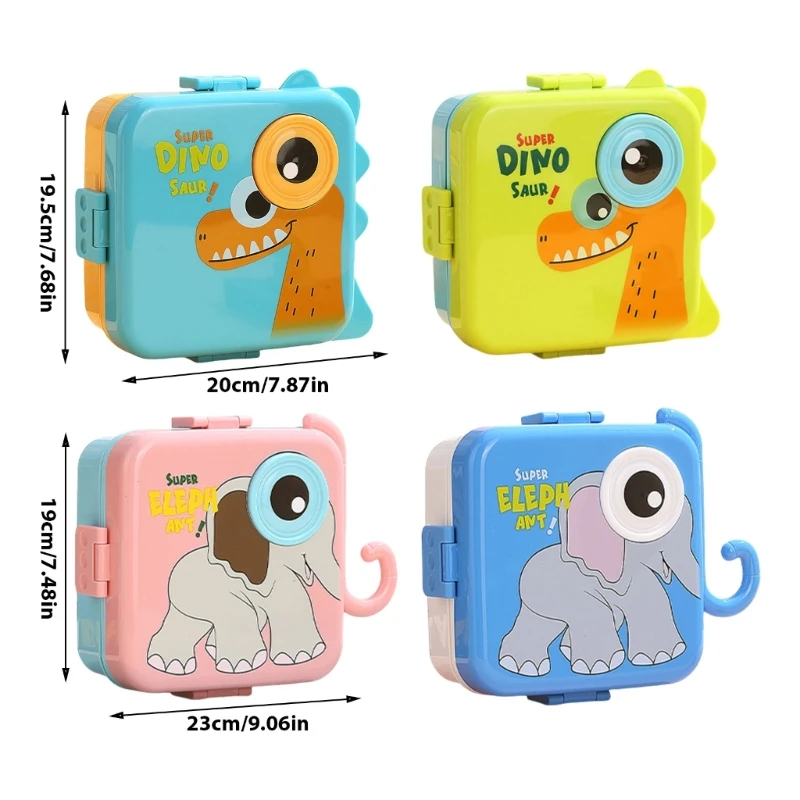 Cartoon Animal Character Divided Container Plastic Kids Lunch Box with Dividers Portable Lunchbox Dinnerware Dropship