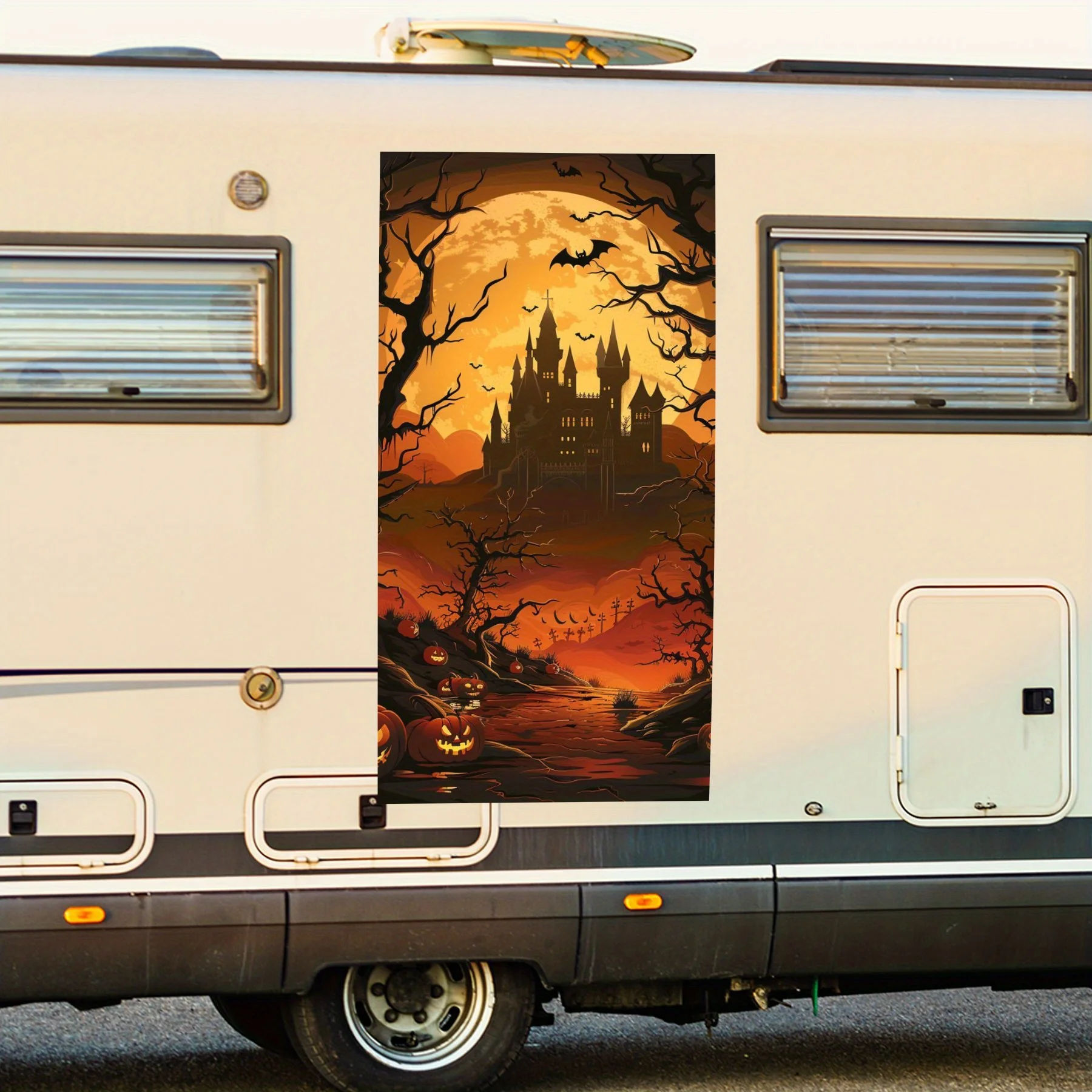 

Замок с привидениями на Хэллоуин, спокутная летучая мышь, луна, страшные тыквенные огни, автомобильная наклейка, виниловые обертывания для дома, украшения и защиты-W