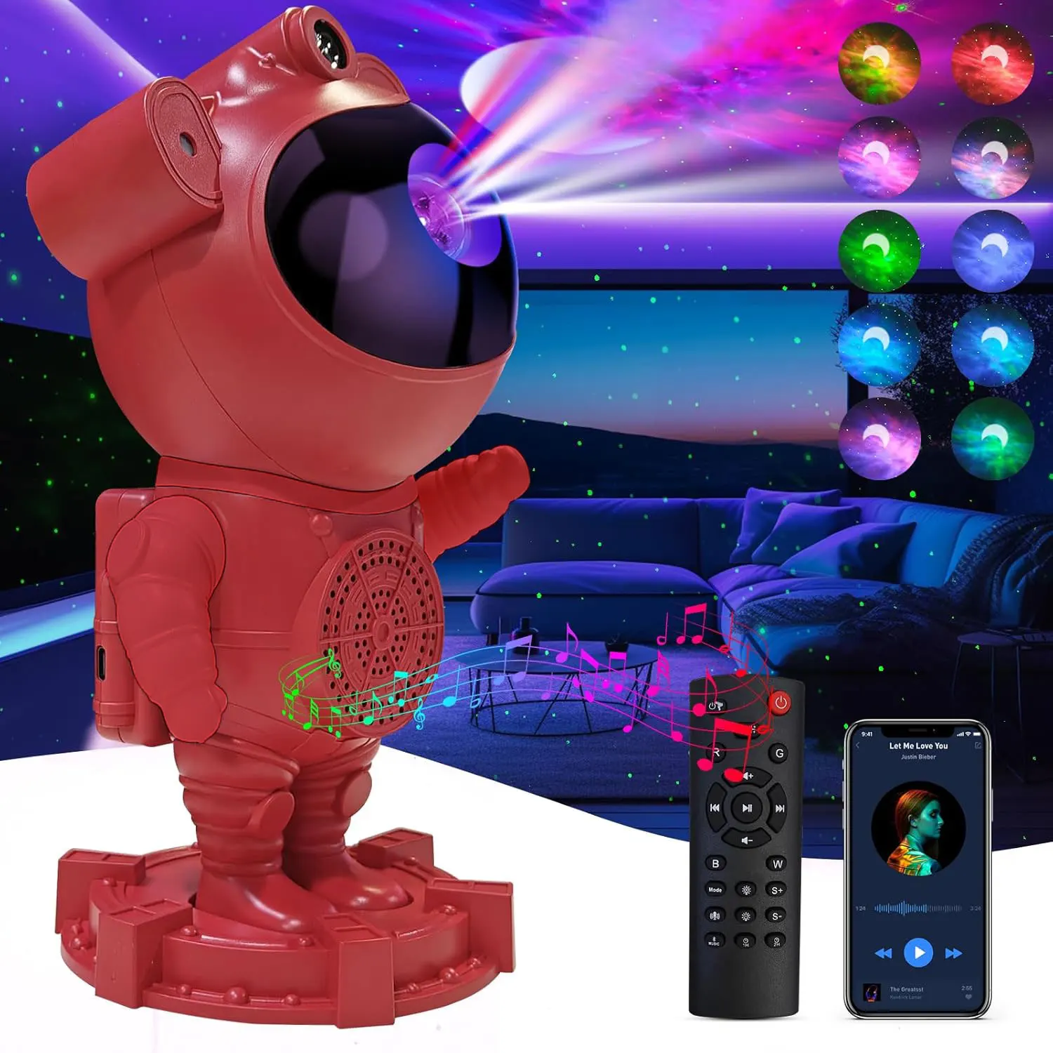 Lampu Proyektor Galaksi Astronaut - Lampu Proyektor Bintang, Speaker Bluetooth, Lampu Galaksi Bintang dan Bulan untuk Kamar Tidur dengan remote