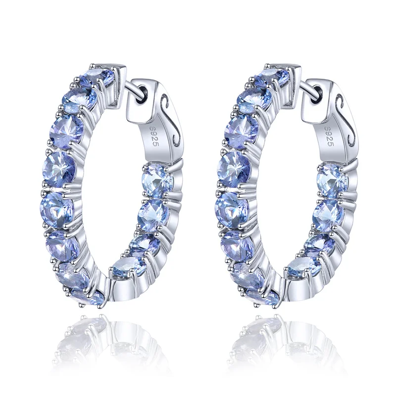 

925 Silver Natural Tanzanite Clip Hoop Earrings for Women Gemstone Birthday Anniversary Elegant Girl Lady Wife Jewelry