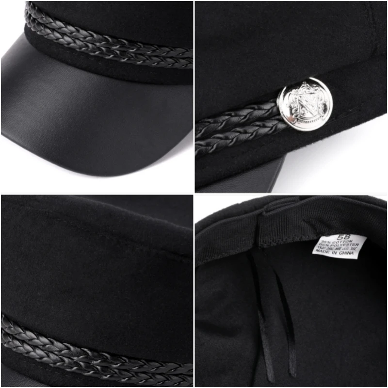 Casual Women Men Hat Spring Autumn Sailor Hats Black Ladies Beret Caps Flat Top Captain Cap Travel Cadet Octagonal Hat