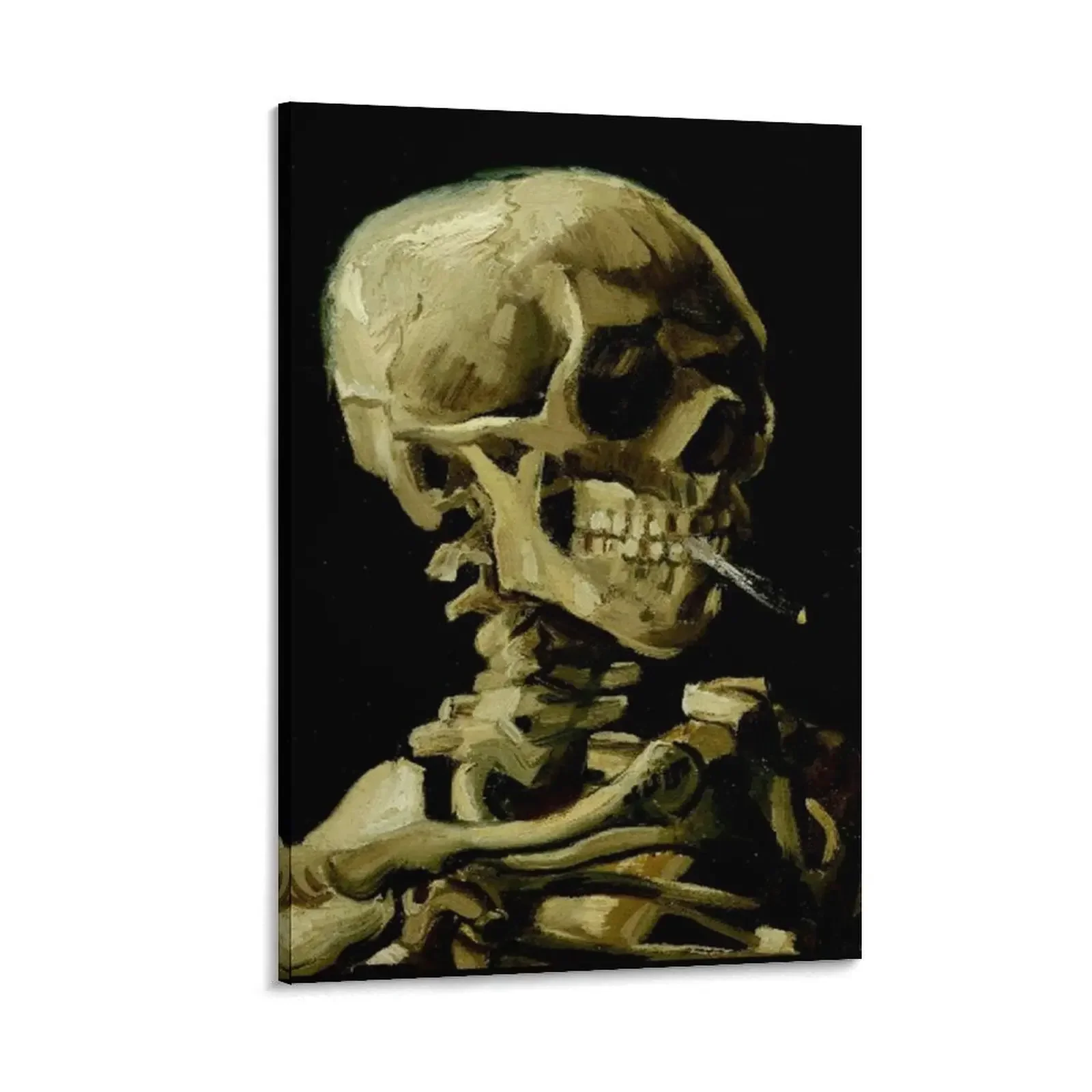 

Skull of a Skeleton with Burning Cigarette van Gogh Adult Halloween Art Canvas Painting cute room decor