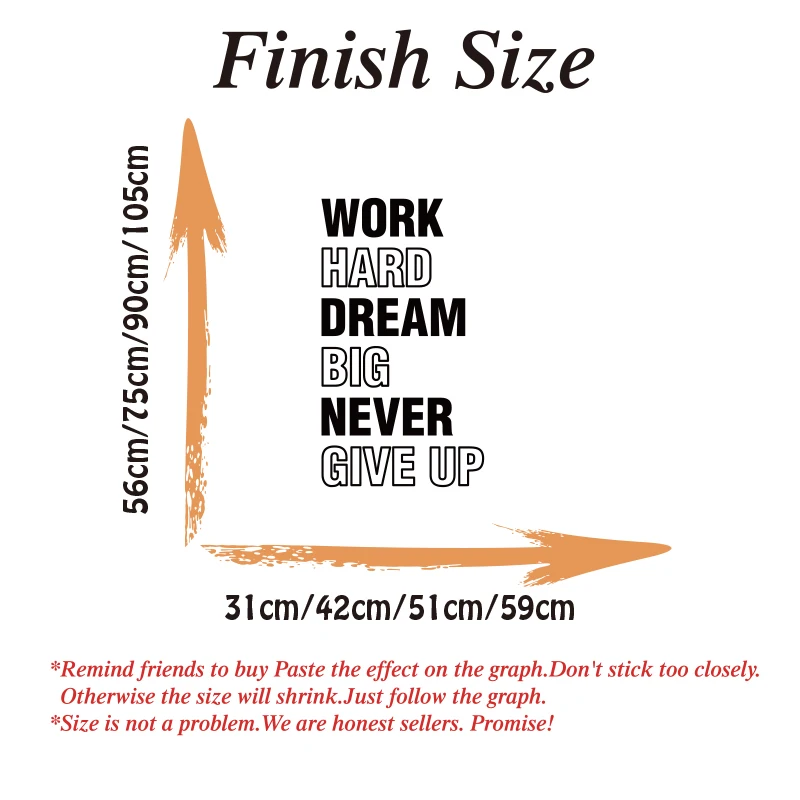 العمل بجد حلم كبير أبدا التخلي عن مكتب الجدار ملصق الفصول الدراسية إلهام تحفيزية إقتباس نجاح فريق الجدار ملصق حائط فينيل ديكور #3