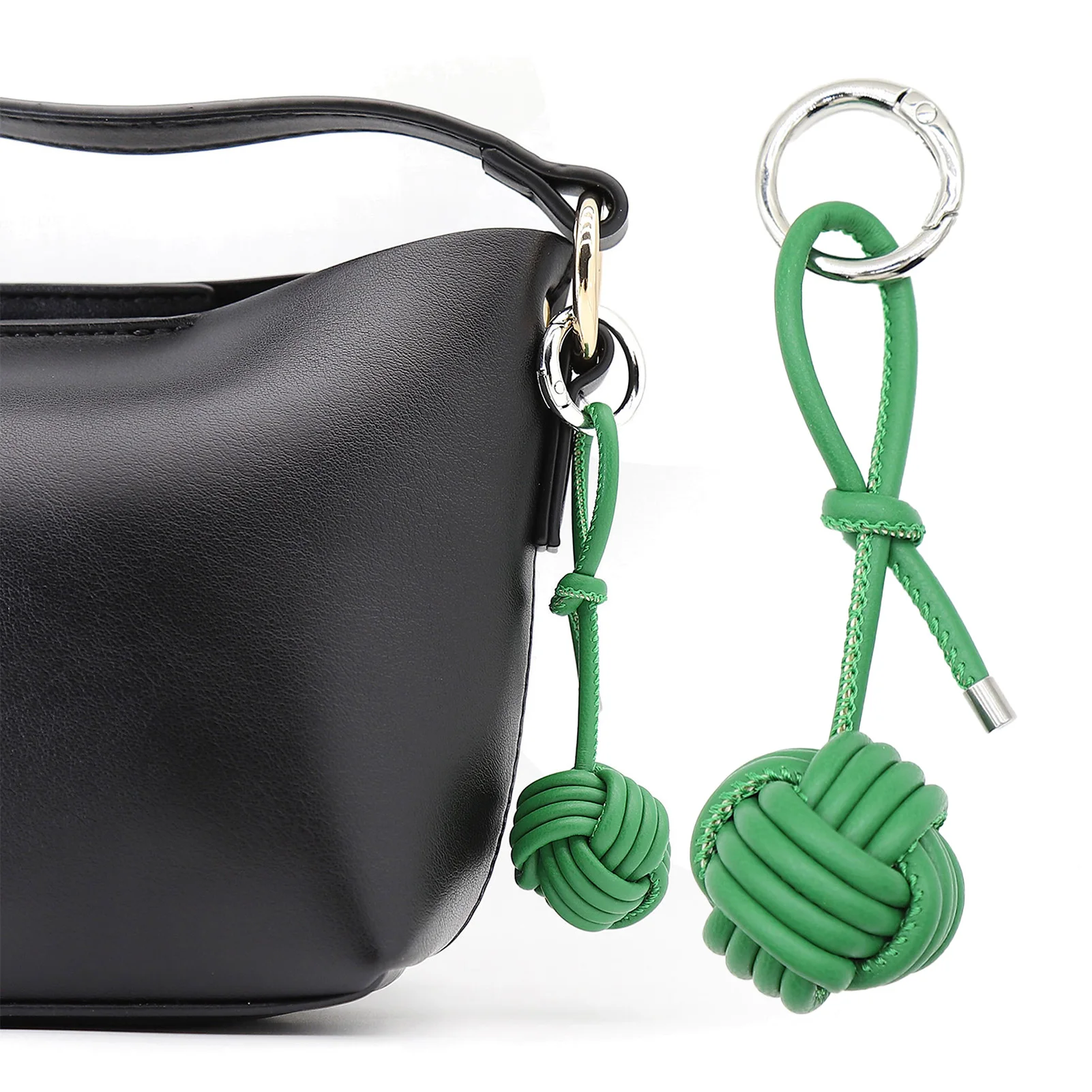 Knitted Ball Pendant Key Chains Bag Charm PU Leather Keychain Cute Handbag Charms Key Ring For Women Men Sport Style Bag Keyring