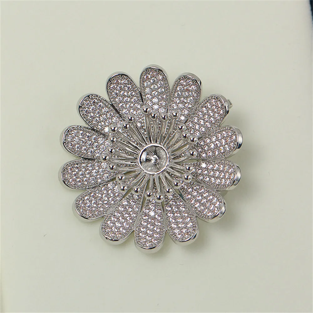 DIY Accessories New Precision Sun Flower Pearl Brooch Fashionable Temperament Inlaid with Jade Agate Accessories Empty Holder