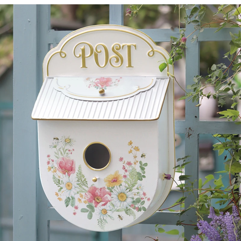 

Винтажный почтовый ящик для наружного крепления на стену, в античном стиле, с ностальгическим шармом, для домашнего декора, металлический почтовый ящик с цветочным узором для сада