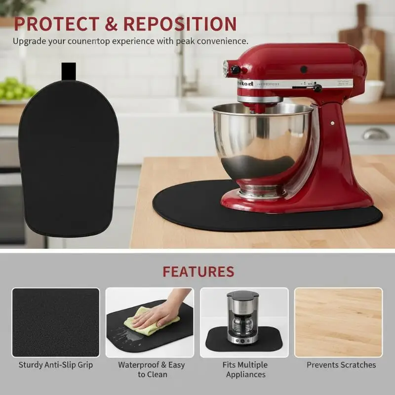 Heat Resistant Stand Mixer Sliding Mat With Non Slip Surface Hanging Loop For Home Kitchen Baking