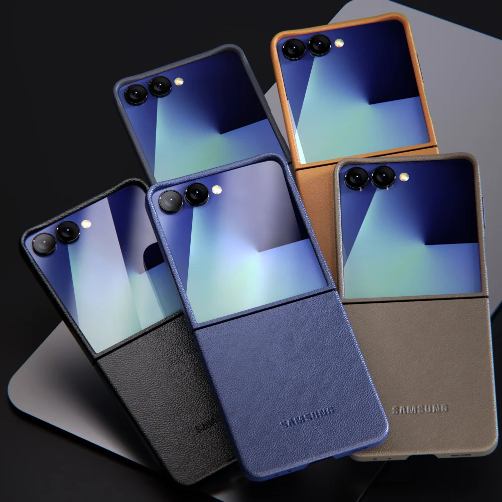 Luksusowe, oryginalne, skórzane etui ochronne do Samsung Galaxy Z Flip 7 ZFlip7, odporne na wstrząsy, z teksturą, z klapką, na tył telefonu. — zdjęcie produktu 2