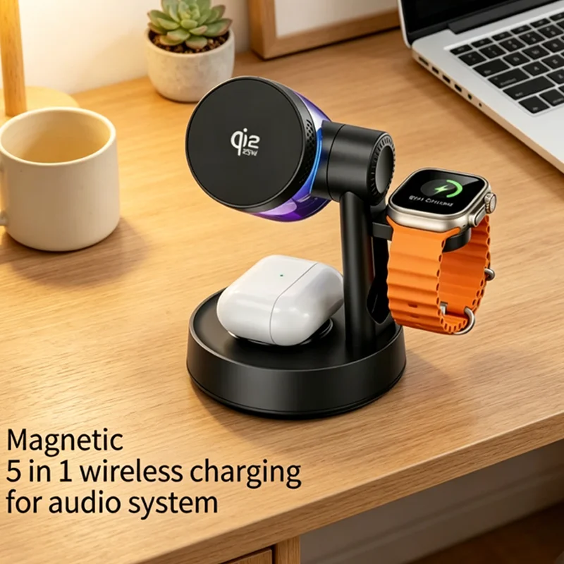 

Qi2 25W Wireless Charger Magnetic Fast Charging Bluetooth Speaker For iPhone 17 Pro Max For Apple Samsung Galaxy watch Airpods