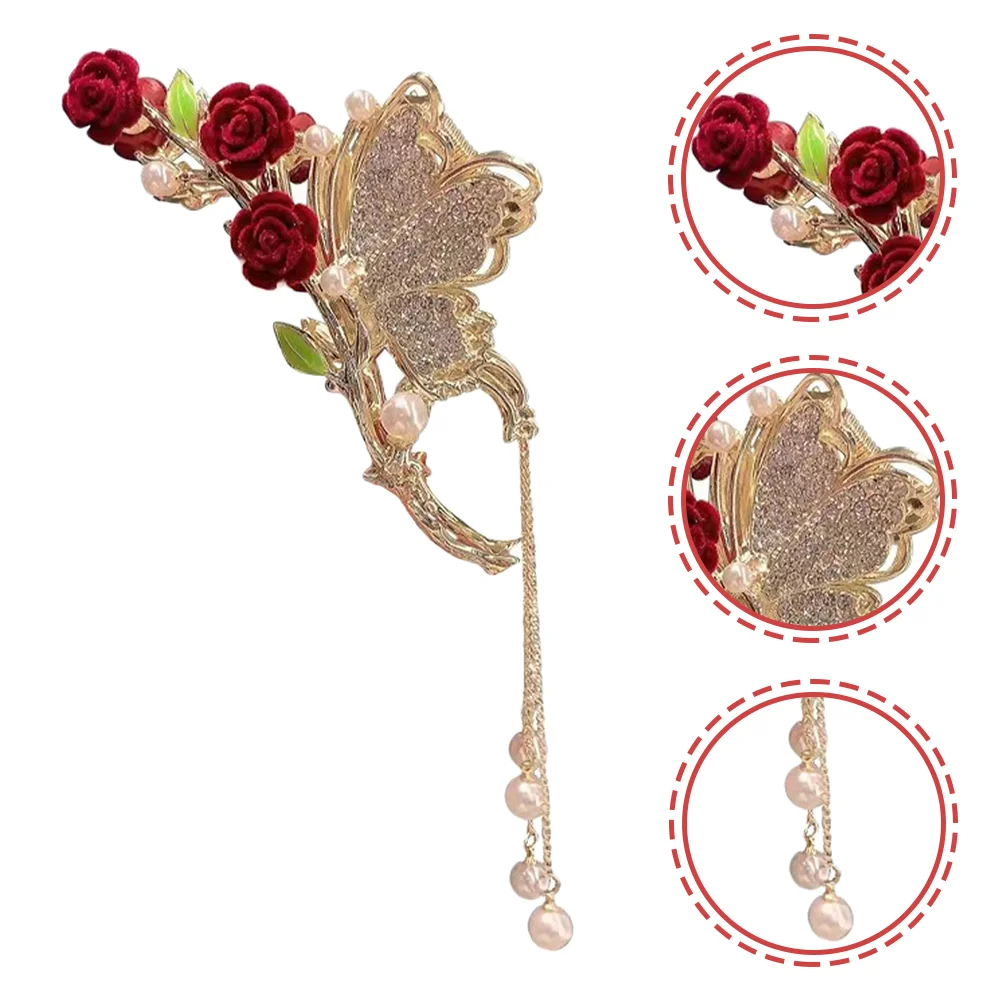 

Rose Flower Hair Claw Clip Pearl Hair Clip Rhinestone Butterflies Back Hair Clamp Holder claw clips hair clips