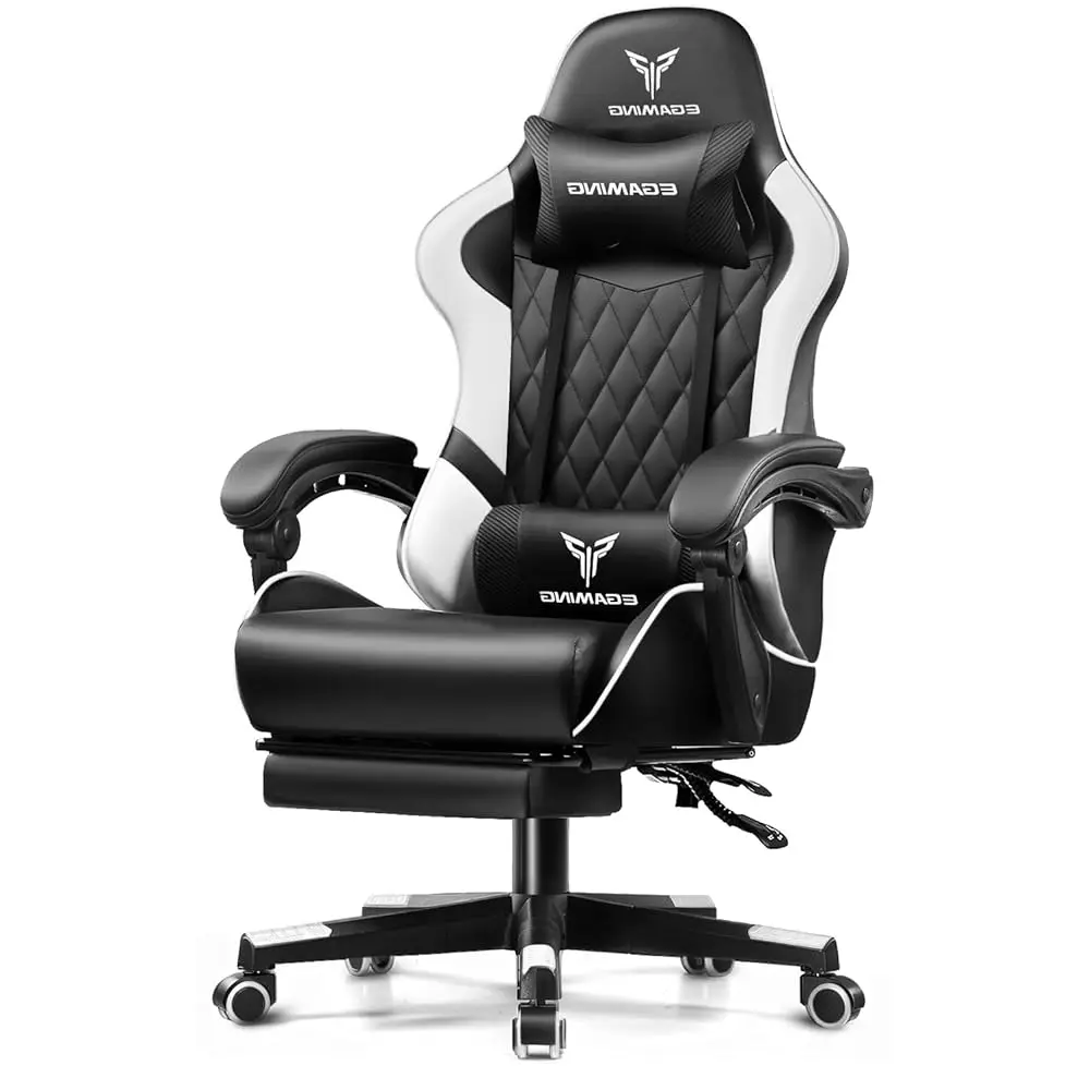 

Gaming Chair Ergonomic Computer Chair With Footrest And Lumbar Support, Height Adjustable High Ba Leather Office Chair, 360°