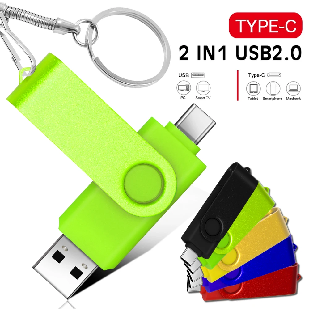 USB 2.0 Flash Drive 2NI1 TYPE-C 64GB High speed Pen drive with key chain Memory stick 32GB Red Waterproof Pendrive U disk