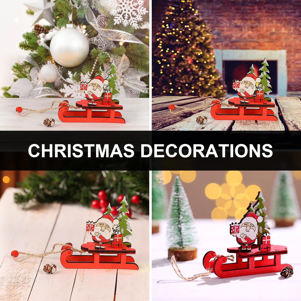 

2 Pcs Unbreakable Wooden Sled Ornaments Christmas Decorations Creative Adornment Wedding