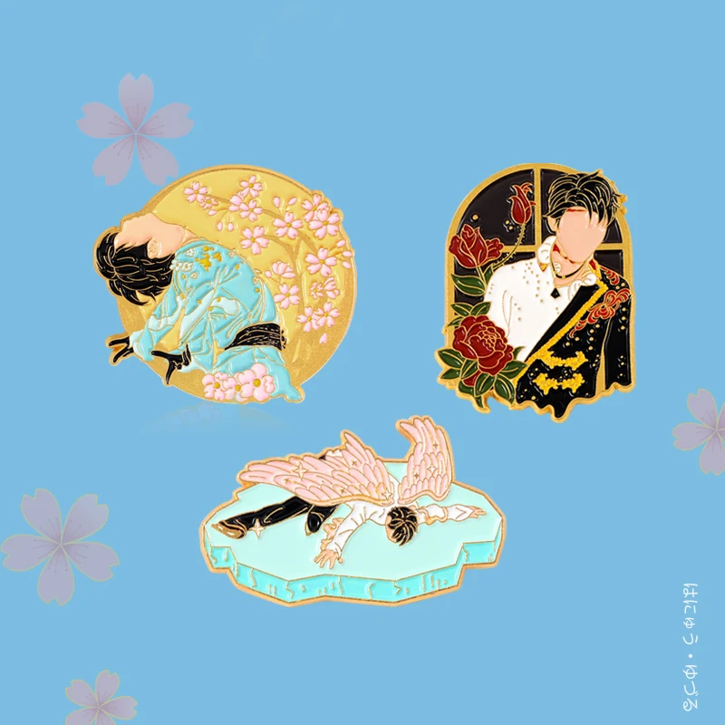 Hanyu Yuzuru Enamel Pins Figure Skating Athlete Brooches Cartoon Sports Fans Collar Badge Jewelry Gift for Friends