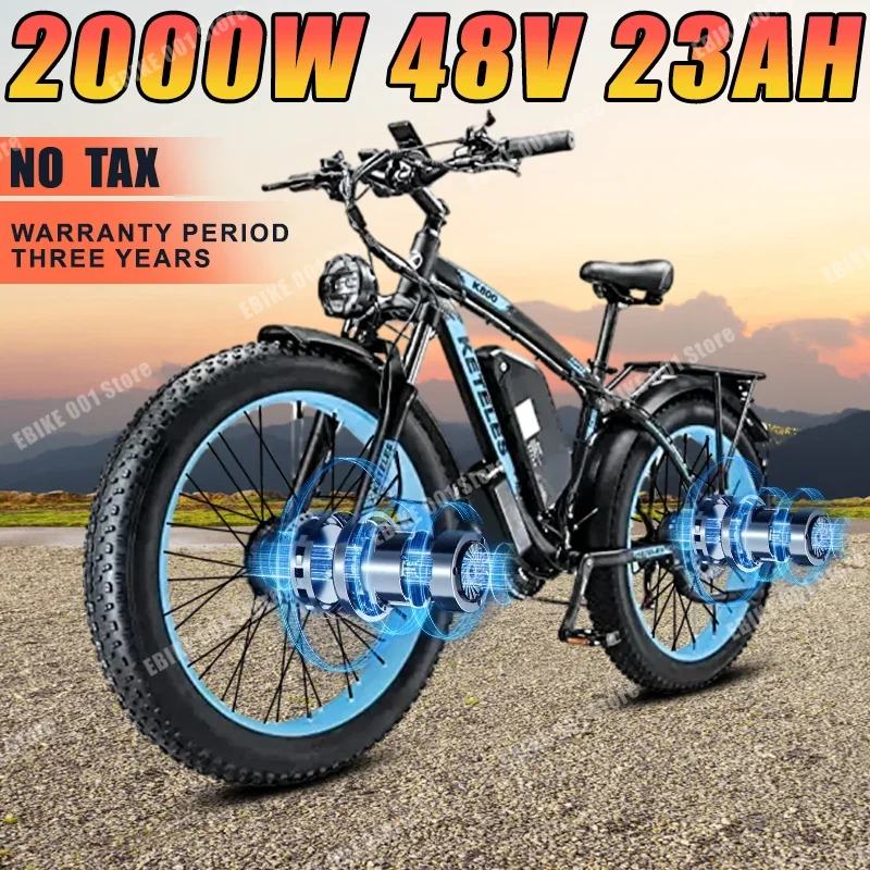 

KETELES K800 Electric Bike 2000W 48V 23AH 26inch Fat Tire Hydraulic brakes Ebike 21Speed Mountain Snow Off-road Electric Bicycle