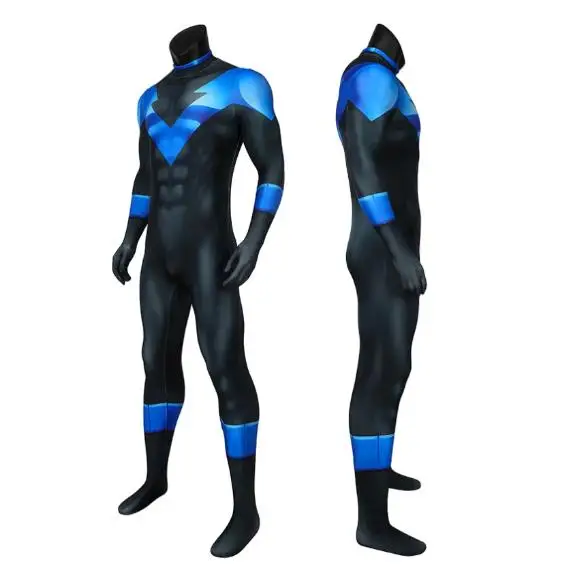 In Stock Haloween Night Cosplay Wing Dick Cosplay Costumes Jumpsuit with Eye Mask Superhero Zentai Suit