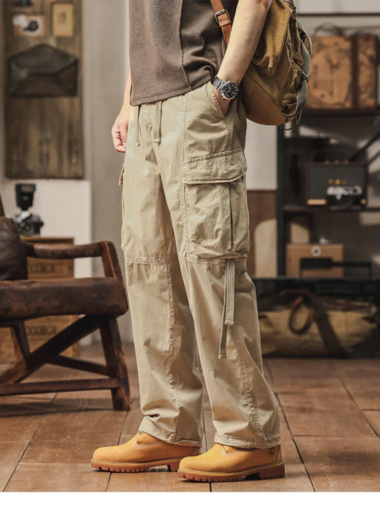 American Retro Multi-Pocket Work Pants Men Casual Trousers Long Loose Splice Street Style Trendy Brand Pocket Pants
