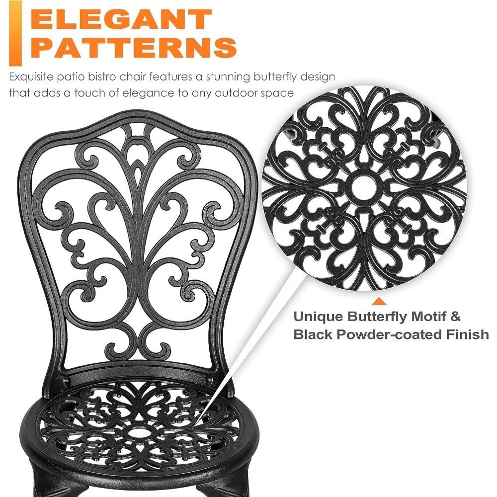 Ensemble de bistro d'extérieur 3 pièces, ensembles de bistro de patio en aluminium moulé toutes saisons, table et chaises de patio, lot de 2 avec trou pour parasol pour