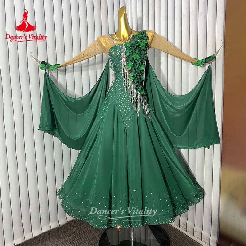 Teenagers Tango Foxtrot Quickstep Championships Dress Customize Dancer's Vitality Adult Social Dance Perform Long Sleeves Outfit