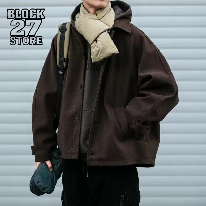 

Mens Jacket Harajuku Japanese Retro Loose Short Coat Autumn Winter Versatile Casual Unisex Streetwear Fashion Minimal Style Wear