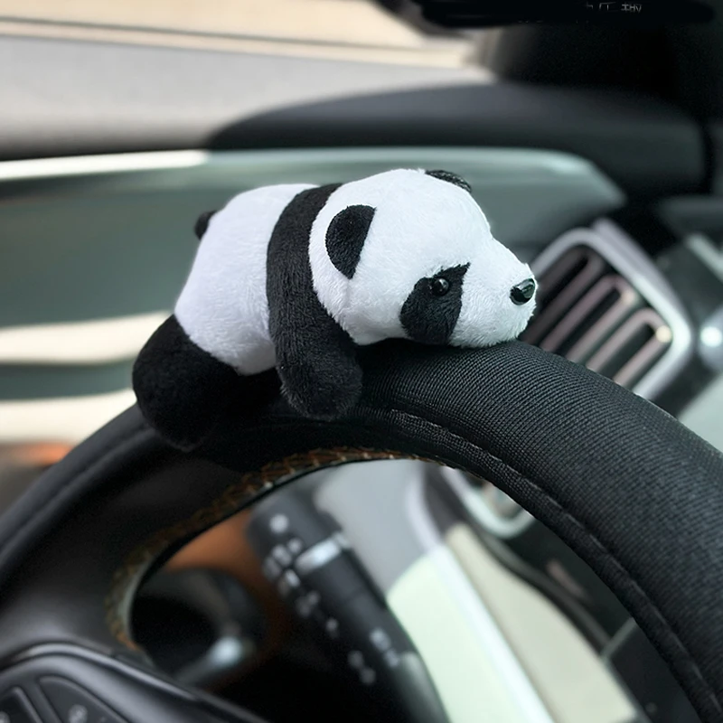 Cute Cartoon Panda Doll Ice Silk Universal Car Steering Wheel Covers Sets Auto Interior Accessories Seat Headrest Neck Pillow