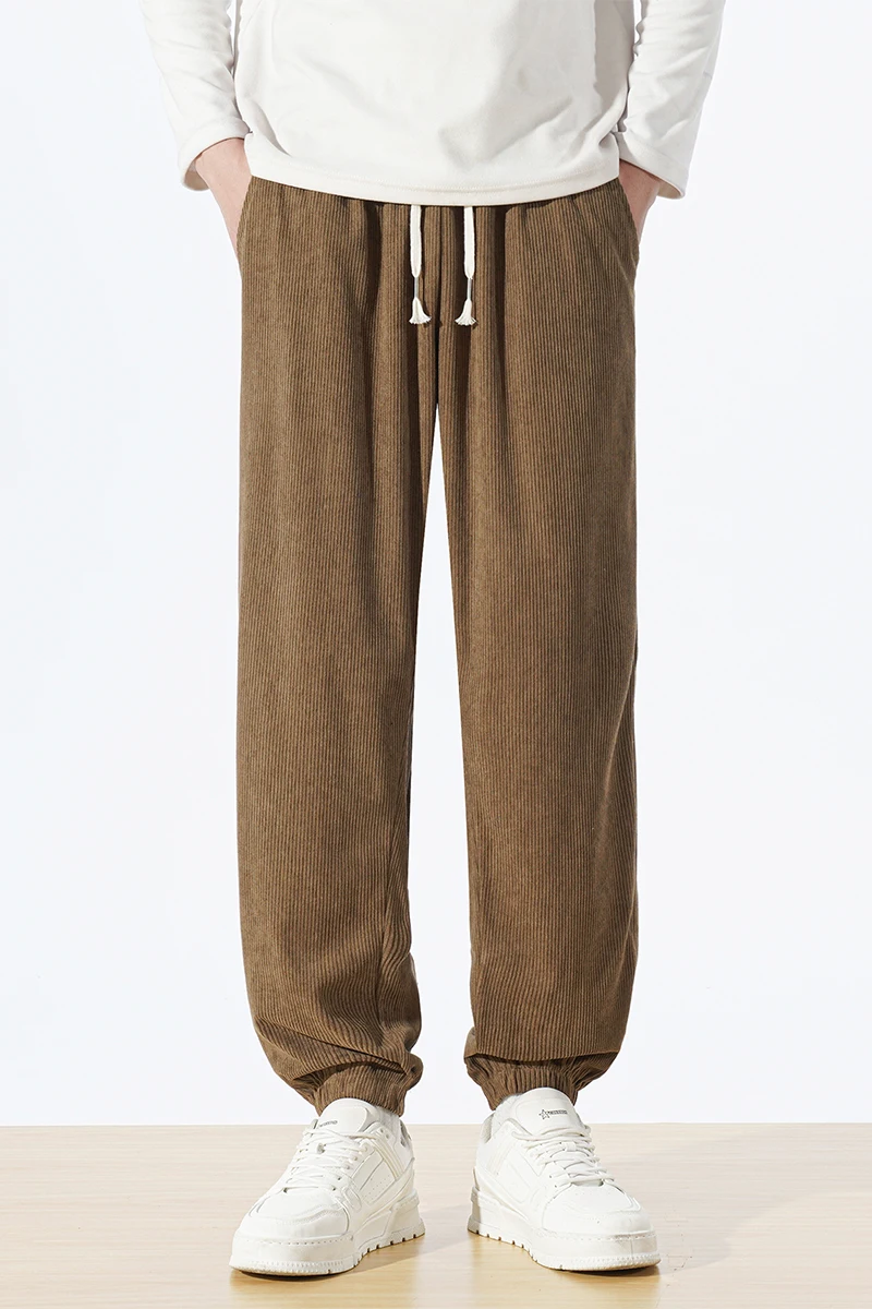 

Вельветовые мужские осенние и зимние брюки, мужские спортивные повседневные брюки, теплые повседневные брюки большого размера кофейного цвета