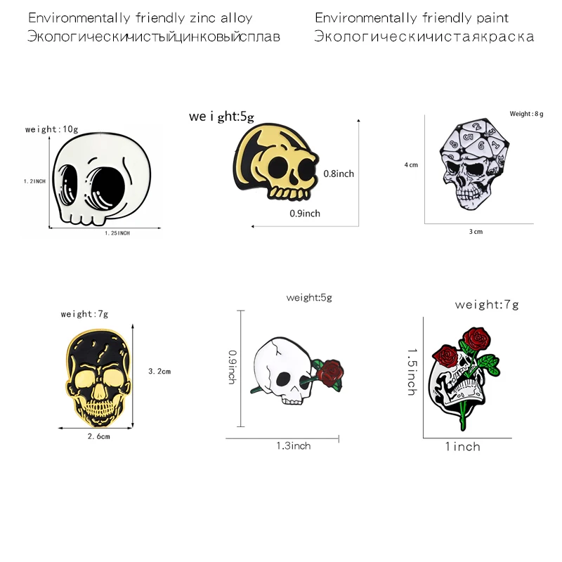 Skull Series Punk Badges Brooches Skeleton Rose Combination Denim Enamel Lapel Pins Gifts for Medicine Friends Jewelry Wholesale image 2