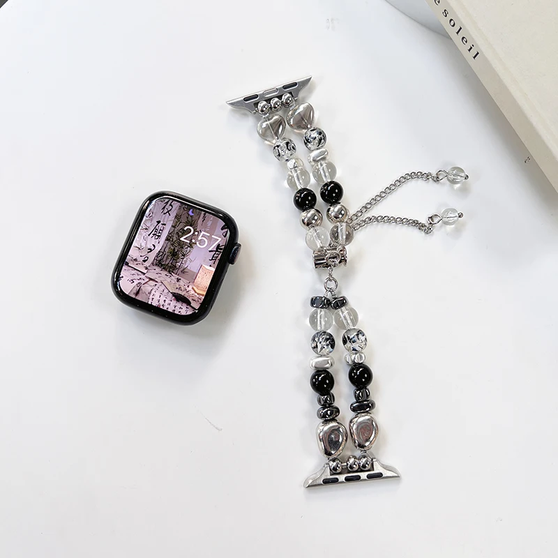 Retro Stenen Ketting Riem Voor Apple Watch Serie 7 Correa 45Mm 41Mm 44Mm Kristallen Link Armband Voor Iwatch Band 8 6 5 4 Se 38 40 42