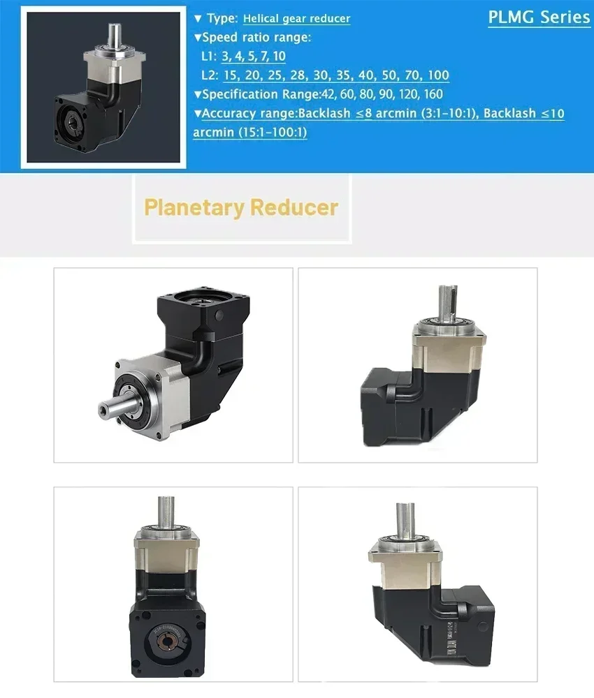 90 Degree Helical Planetary Reducer Right Angled Planetary Gearbox 100-180Flange ≤8 Arcmin Ratio 3~100:1 for Stepper Servo Motor