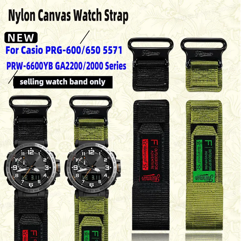 

24mm For Casio Mountaineering Watch 5497 PRG-600 PRG-650 PRW-6600Y/YB GA2200/2000 Series Sports Nylon Canvas Watch Strap Accesso