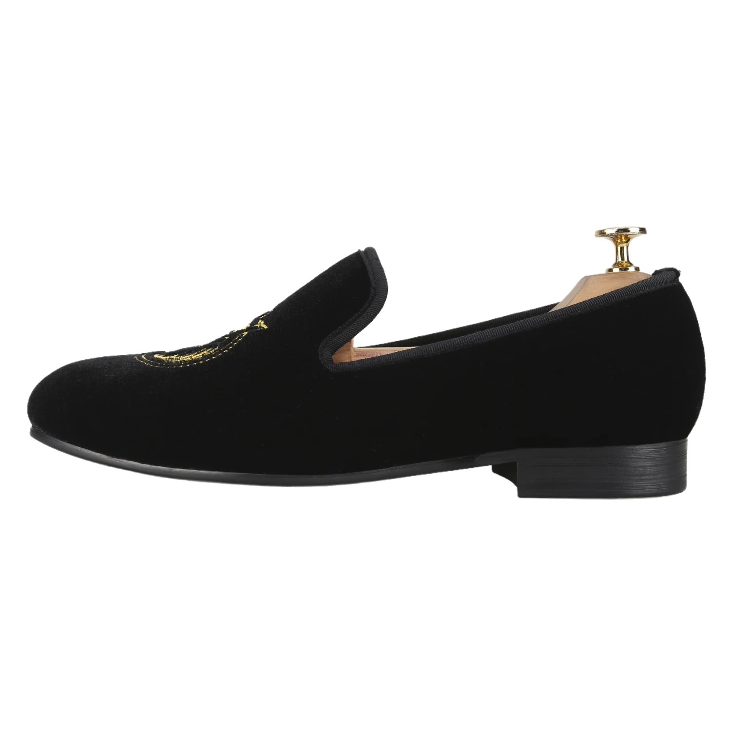 Piergitar Black And Burgundy Velvet Men's Loafers With Gold Lion Embroidery For Fashion Party And Prom Handmade Slip-On Slippers