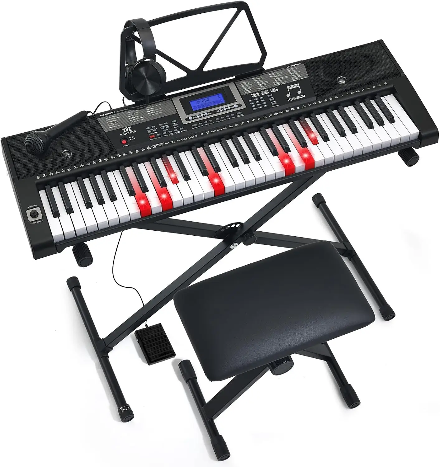 61 Key Electric Piano Keyboard with Stand, Touch-Sensitive Keys, Beginner Digital Piano, Includes Headphones, Microphone, MP3/USB and LCD Screen, Holiday Birthday Gifts for Beginners