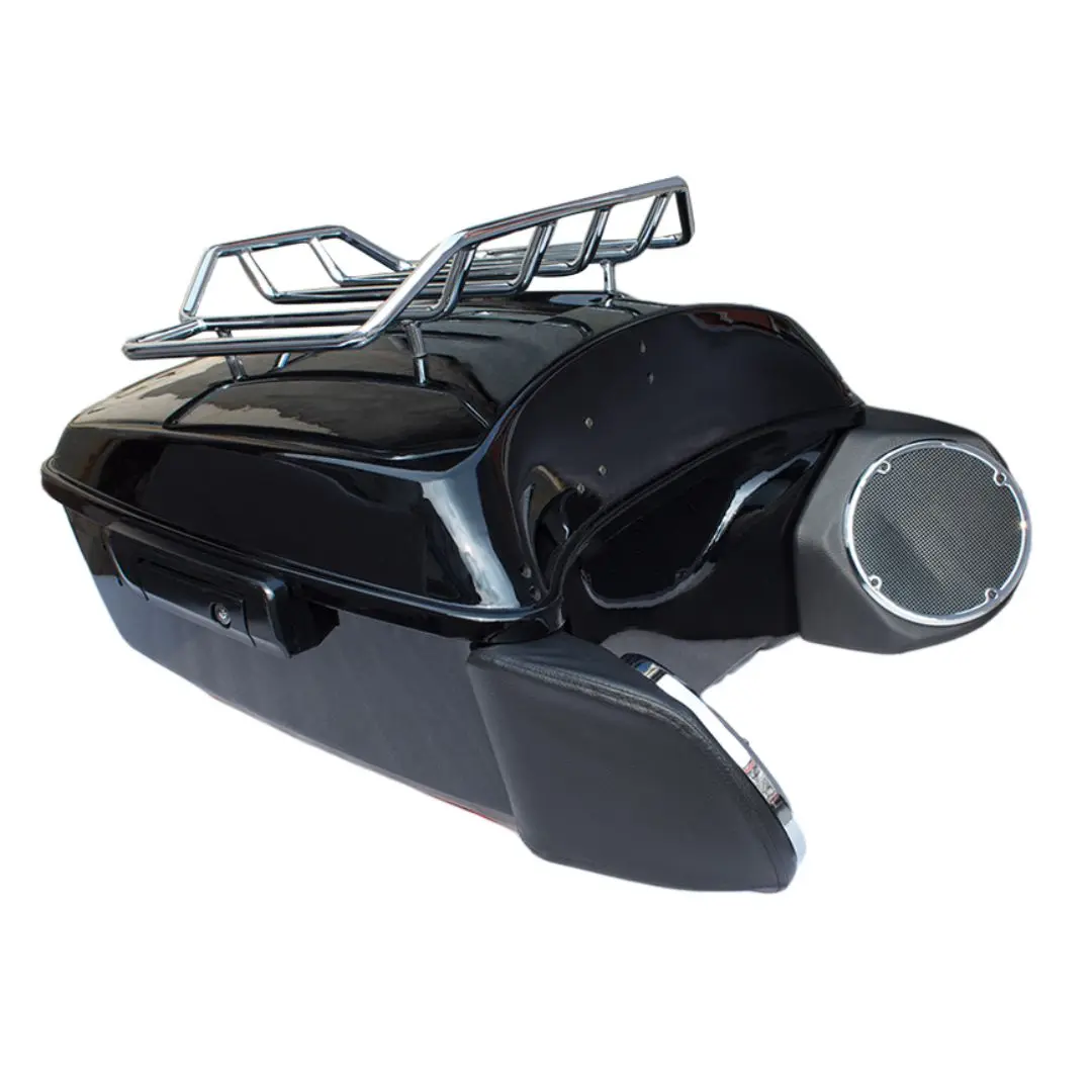 Glossy Black King Trunk Rack Luggage Rack Rear Passenger Backrest Pad For Harley Touring Street Glide Road Glide 2014-2025