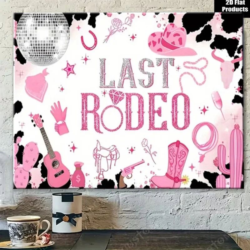 Last Rodeo Tapestry, Pink Cowgirl Wall Hanging, Western Party Decor, Glitter Disco Art Cloth, Bachelorette Bedroom Ornament